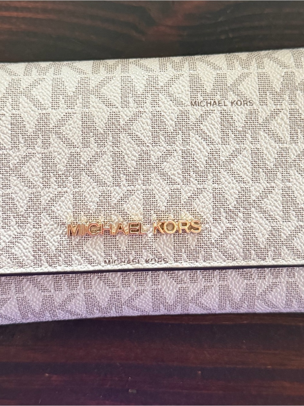 Michael Kors Cream Logo Jacquard Continental Wallet with Gold Hardware
